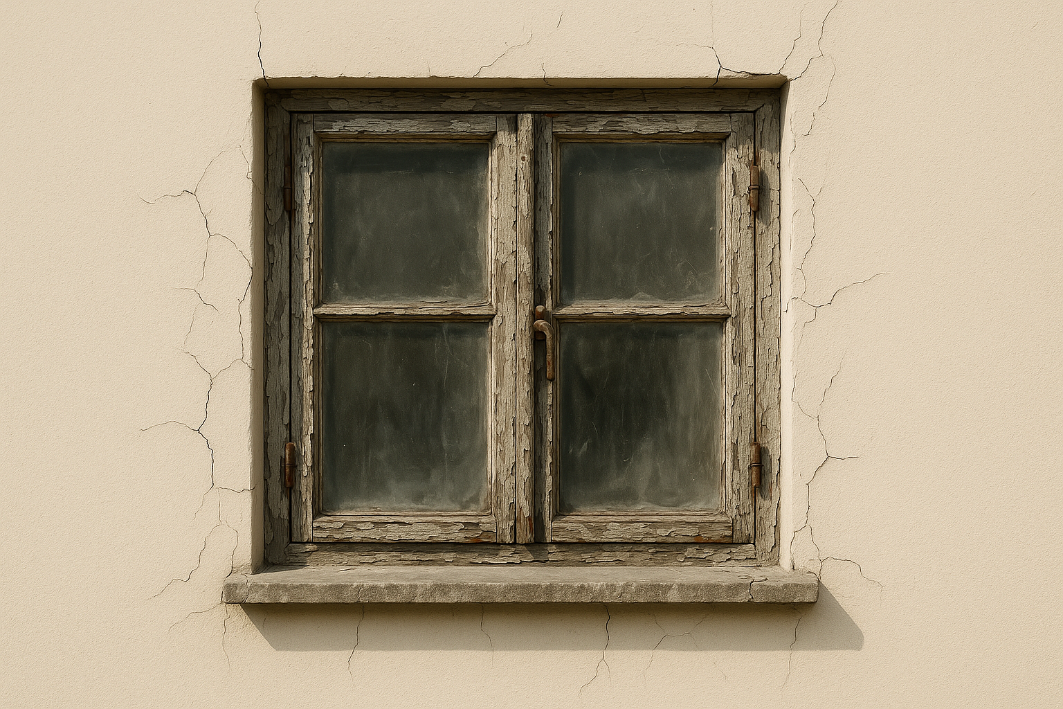 Alte beschädigte Fenster vor der Erneuerung