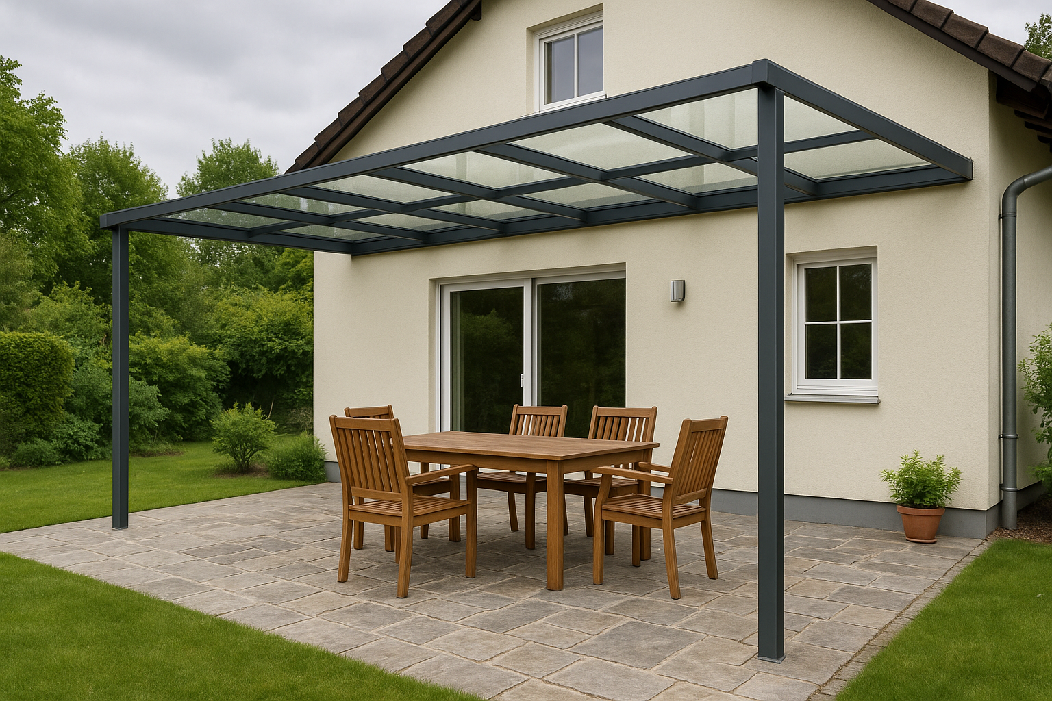 Terrasse mit moderner Glasüberdachung